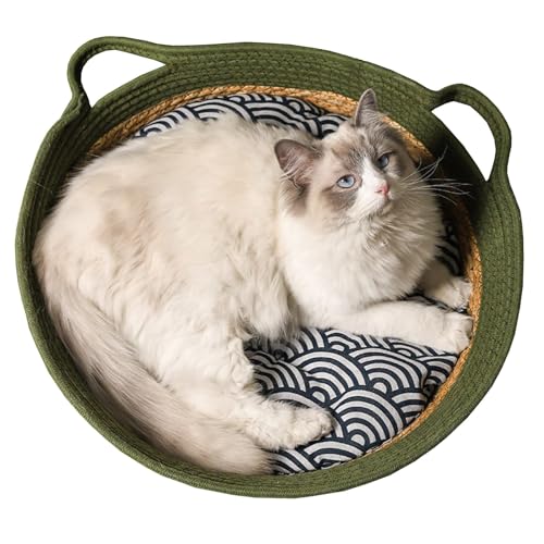 DOKLY Süßes Katzenbett,Geflochten Katzenkorb Haustier Katzenbett Haustierbett Katzenbettchen Katzenkörbchen Katzennest Katzenkorb Rund 50cm Modern Kratzbrett für Katzen SchlafplatzLiegeplatz Bettchen von DOKLY