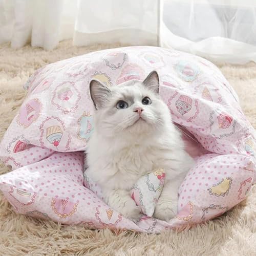 DOKLY Süßes Katzenbett,Orthopädischer Katzenschlafsack, Die Weiche und Warme Schlafsack Für Katzen, Abnehmbares und Waschbares Katzenkissen,Cupcake-L (Within 12 pounds) von DOKLY