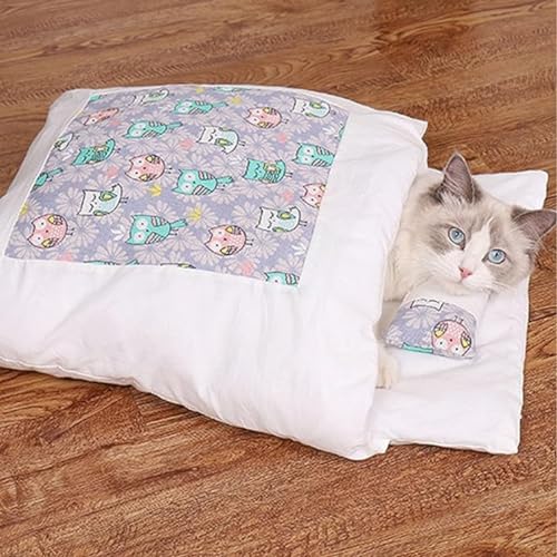 DOKLY Süßes Katzenbett,Orthopädischer Katzenschlafsack, Die Weiche und Warme Schlafsack Für Katzen, Abnehmbares und Waschbares Katzenkissen,Eule-M (Within 3-10 pounds) von DOKLY