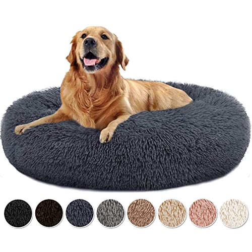 Haustierbett,Hundebett Flauschig,Rundes Plüsch Hundebett, Tragbare Warme Weiche Bequeme Hundebett Donut, Rundes Plüsch Katzenbett für Welpen und Katzen - Hellbraun 50x50x20cm von DOKLY