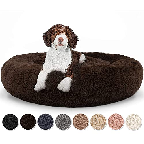 Haustierbett,Hundebett Flauschig,Rundes Plüsch Hundebett, Tragbare Warme Weiche Bequeme Hundebett Donut, Rundes Plüsch Katzenbett für Welpen und Katzen - Hellbraun 50x50x20cm von DOKLY