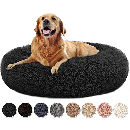 Haustierbett,Hundebett Flauschig,Rundes Plüsch Hundebett, Tragbare Warme Weiche Bequeme Hundebett Donut, Rundes Plüsch Katzenbett für Welpen und Katzen - Hellbraun 50x50x20cm von DOKLY