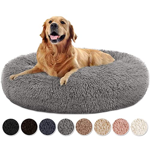 Haustierbett,Hundebett Flauschig,Rundes Plüsch Hundebett, Tragbare Warme Weiche Bequeme Hundebett Donut, Rundes Plüsch Katzenbett für Welpen und Katzen - Hellbraun 50x50x20cm von DOKLY