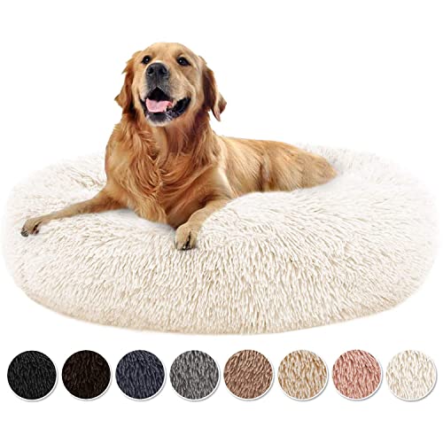 Haustierbett,Hundebett Flauschig,Rundes Plüsch Hundebett, Tragbare Warme Weiche Bequeme Hundebett Donut, Rundes Plüsch Katzenbett für Welpen und Katzen - Hellbraun 50x50x20cm von DOKLY