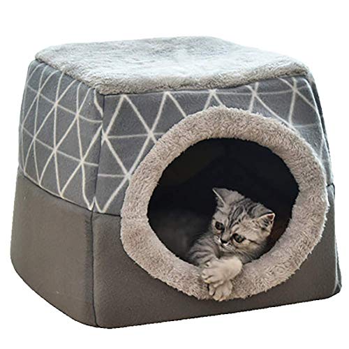 KatzenhöHle Große Katzen Bett, GemüTlich Katzenkorb,Haustier Pet Nest Schlafsack 2 in 1 Faltbar Kuschelhöhle Für Komfortabel 35x33x30cm (L, Schwarz),Gris-35x33x30cm von DOKLY