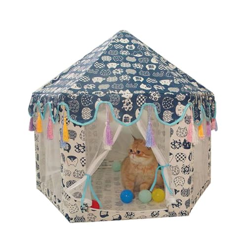 Pet Tipi Faltbares Katzenbett Katzenzelte Haustierhaus Im Freien Katzenhaus Hundehaus Haustierkäfig Indoor Bett Welpenhaus Pop Up Hundezelt Hundehaus blau,weiß von DOKLY