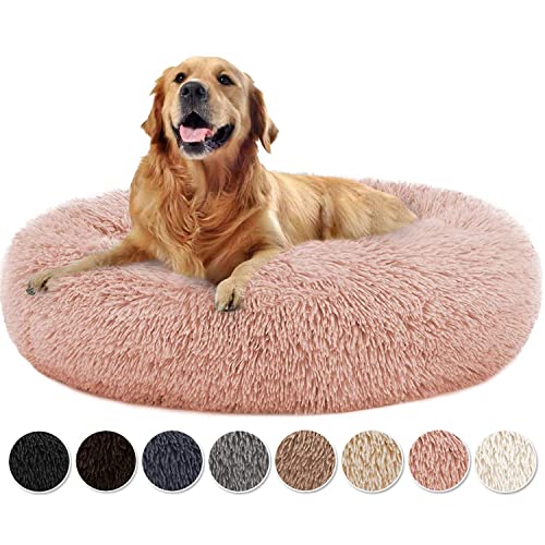 waschbare Haustierbett,Hundebett Weich waschbar Donut Kissen Hund Hundebett Donut Premium Katzenbett in Doughnut-Form kleine Hunde und klein Dunkelgrau 70x70x20cm,Rosa-100x100x20cm von DOKLY