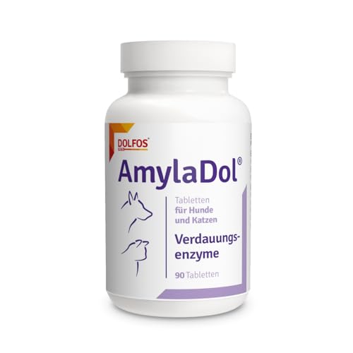 AmylaDol Verdauung Hund 90 Tabletten, Natürliche Verdauungsenzyme einschließlich Amylase, Lipase und Protease. Diätetisches Nahrungsergänzungsmittel bei Verdauungsstörungen bei Hund und Katze von DOLFOS PETS