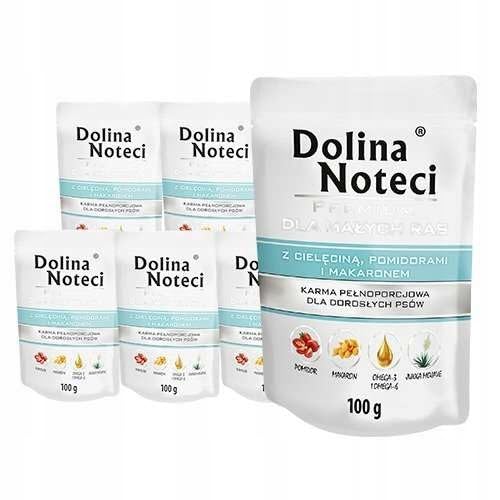 Dolina Noteci Glutenfrei Premium Nassfutter für Kleine Hunde Kalbfleisch, Tomaten und Nudeln Beutel 10 x 100g von DOLINA NOTECI