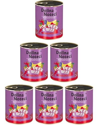 Dolina Noteci Glutenfrei Superfood Nassfutter für Hunde - REH und Rind 800g (6-er pack) von DOLINA NOTECI