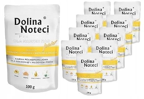 Dolina Noteci Junior Glutenfrei Premium Nassfutter für Kleine Hunde Reiche an Hühnermagen mit Kalbsleber Beutel10 x 100g Nassfutter für Welpen von DOLINA NOTECI