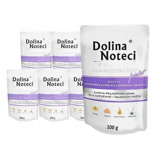 Dolina Noteci Junior Glutenfrei Premium Nassfutter für Kleine Hunde mit Kaninchenleber und Hirschzunge Beutel 10 x 100g Nassfutter für Welpen von DOLINA NOTECI