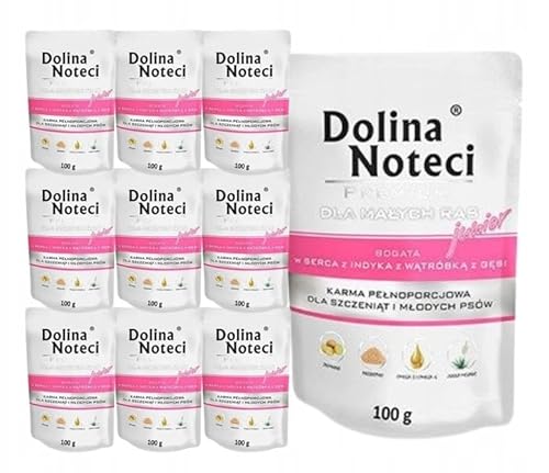 Dolina Noteci Junior Glutenfrei Premium Nassfutter für Kleine Hunde mit Putenherzen und Gänseleber Beutel 10 x 100g Nassfutter für Welpen von DOLINA NOTECI