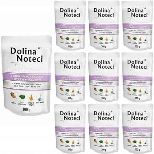 Dolina Noteci Premium Glutenfrei Hochwertiges Nassfutter für Kleine Hunde mit Kaninchen, Bohnen und braunem Reis Beutel 10 x 100g von DOLINA NOTECI