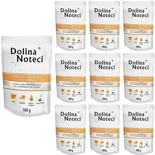 Dolina Noteci Premium Glutenfrei Nassfutter für Kleine Hunde mit Fasan, Kürbis und Nudeln Beutel 10x100g von DOLINA NOTECI