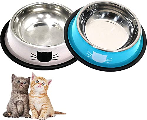 DOMI PRO Katzennäpfe 2 Stück Grau & Schwarz Rutschfester Edelstahl Katzennapf Katze Wassernapf Katzenfutternapf Katzennäpfe für Kätzchen (Blau + Grau) von DOMI PRO