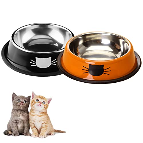 DOMI PRO Katzennäpfe 2 Stück Grau & Schwarz Rutschfester Edelstahl Katzennapf Katze Wassernapf Katzenfutternapf Katzennäpfe für Kätzchen (Schwarz + Orange) von DOMI PRO