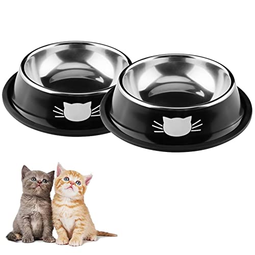 DOMI PRO Katzennäpfe Grau & Schwarz Rutschfest Edelstahl Katzennapf Katze Wassernapf Katzenfutter Schüssel Katzennäpfe für Kätzchen (Schwarz) von DOMI PRO