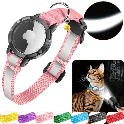 Airtag Katzenhalsband - Integriertes Katzenhalsband Airtag Wasserdicht,Reflektierendes Airtag Halsband Katze Halsband mit Sicherheitsverschluss Gummizug für Kätzchen Klein (Rosa S) von DOMIPHIE