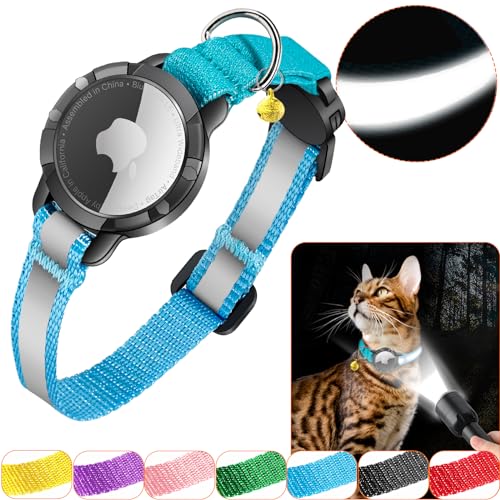 Airtag Katzenhalsband - Integriertes Katzenhalsband Airtag Wasserdicht,Reflektierendes Airtag Halsband Katze Halsband mit Sicherheitsverschluss Gummizug für Kätzchen Klein Hund (Blau XS) von DOMIPHIE