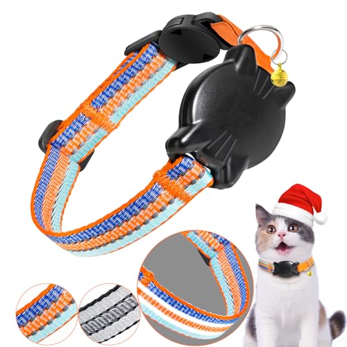 Domiphie Katzenhalsband – Integriertes AirTag-Katzenhalsband, Kätzchenhalsband mit Glocke und wasserdichtem AirTag-Halter, reflektierendes Katzen-Airtag-Halsband für Kätzchen und Welpen von DOMIPHIE