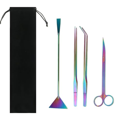 Aquascaping Tools Set, Lang Edelstahl Aquarium Werkzeuge, Aquarium Pinzette Schere Spachtel Werkzeug Set mit Aufbewahrungsbeutel für Aquarienstarter von DONGKER