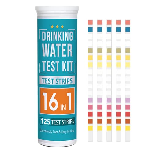 DONGKER 16 in 1 Wassertest für Aquarium, 1 Dose (125 Teststreifen) Teststreifen für Teich Fische Wasserwerte z.B. PH-Härte, Schwefelwasserstoff, Eisen, Kupfer, Blei, Mangan, Chlor, Nitrat.usw. von DONGKER