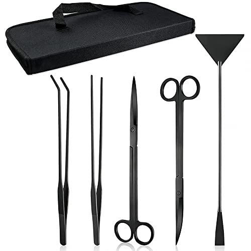 Aquascaping Tools, Edelstahl Aquarium Pflanzenwerkzeuge Set mit Wasserpflanze Pinzette/Schere/Spachtel Tool/Aufbewahrungstasche fur Aquarium Reinigungs von DONGKER