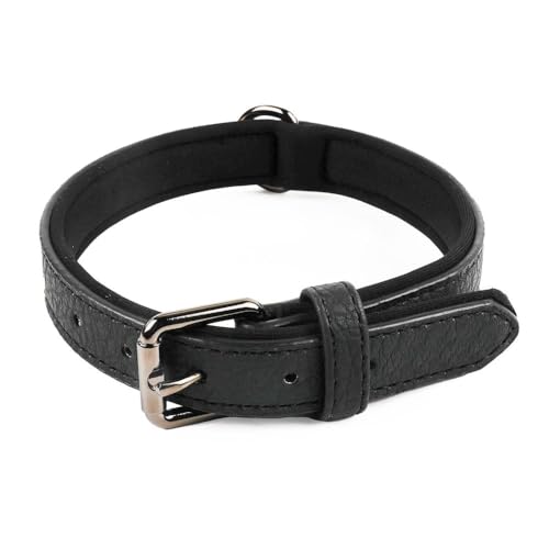 Hundehalsband, Verstellbar Hunden Halsband, Leder Haustierhalsbänder mit Gepolstert und D-Ring für Welpen, Kleine, Mittelgroße und Große Hunde von DONGKER