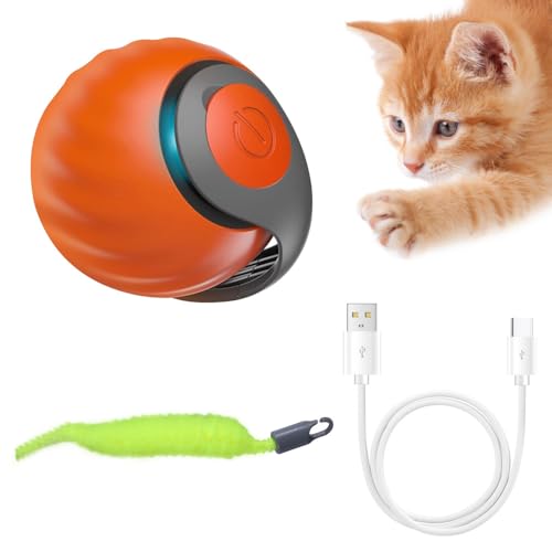 DONGKER Katzenspielzeug, Elektrisch Katzen Spielzeug Ball, 360° Intelligent Automatisches Selbstbeschäftigung Spielball mit Ersatzschwanz für Katzen und Hundespielzeug von DONGKER