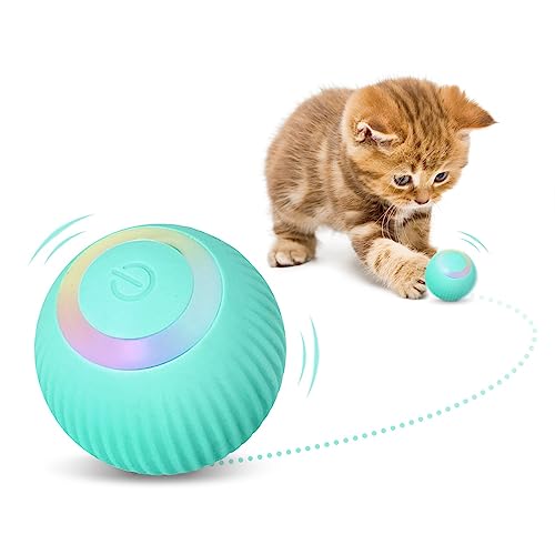 DONGKER Katzenspielzeug Selbstbeschäftigung, 360° Elektrisch Katzen Spielzeug Ball mit 150mAh große kapazität Akku und LED Licht, φ43mm, Intelligenz Cat Ball Toys von DONGKER