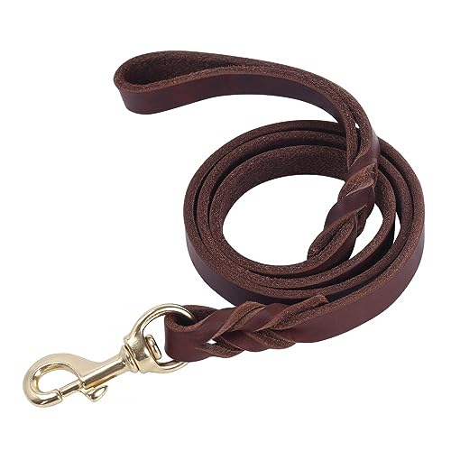 Hundeleine Leder, 1,2m - 2,6m Fettlederleine Hunde, 1,2/1,8 cm Breit, Lederleine Hund Führleine mit robustem Verschluss für große, mittelgroße und kleine Hunde von DONGKER