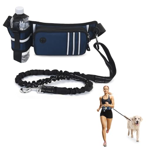 Hundeleine mit Hüfttasche, Reflektierend Joggingleine für Hunde, stoßdämpfend Laufgürtel Hundleine mit Verstellbarer Hüftgurt für Joggen, Wandern, Nachtspaziergänge, Reisen von DONGKER