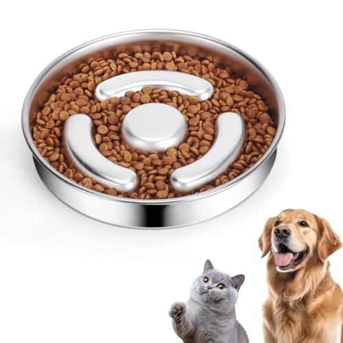 Hundenapf Edelstahl, Slow Feeder Dog Bowl, Ø 21cm, Anti Schling Futternapf rutschfest Antischlingnapf für Hunde zur Entlastet die Verdauung, Anti Blähungen von DONGKER