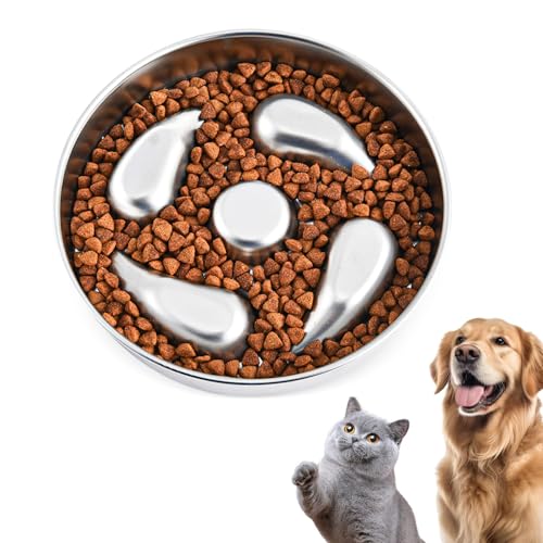 Hundenapf Edelstahl, Slow Feeder Dog Bowl, Ø 21cm, Anti Schling Futternapf rutschfest Antischlingnapf für Hunde zur Entlastet die Verdauung, Anti Blähungen von DONGKER