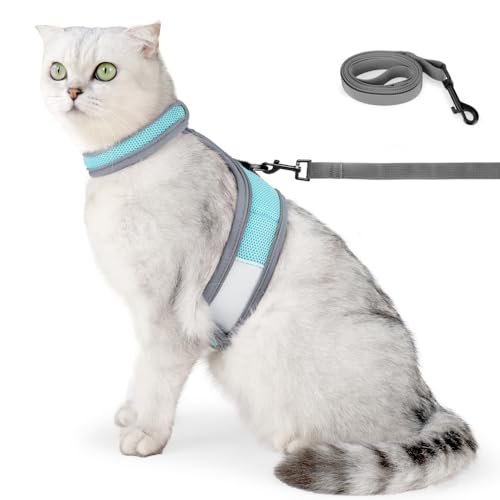 Katzengeschirr und Leine-Set, Reflektierende Softgeschirr für Katze, Katzen-Brustgeschirr mit D-förmiger Metallschnalle für Katzen, Spaziergänge, Jogging, Trainingsaktivitäten von DONGKER