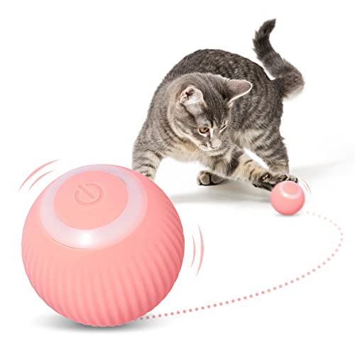 DONGKER Katzenspielzeug Selbstbeschäftigung, 360° Elektrisch Katzen Spielzeug Ball mit 150mAh große kapazität Akku und LED Licht, φ43mm, Intelligenz Cat Ball Toys von DONGKER