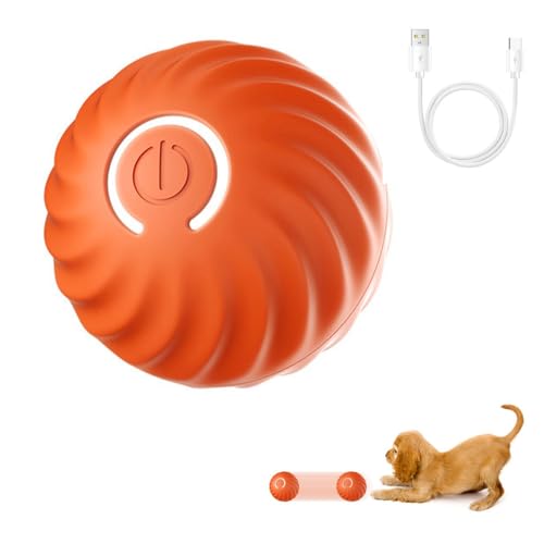 Selbstrollender Ball Katze/Hund, 1 Stück Interaktive Hundespielzeug Ball, 6,7cm Smart Active Rolling Ball mit USB-C Kabel für Welpen, kleine, mittelgroße Hunde, Katzen Langeweile Drinnen Draußen von DONGKER