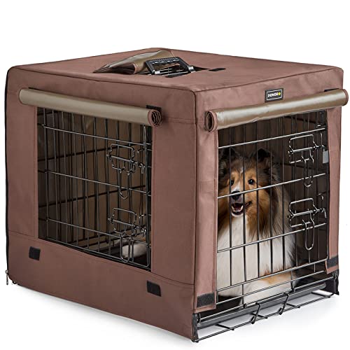 DONORO Hundekäfig-Set für kleine Hunde im Innenbereich, mit Hundekäfigabdeckung, Doppeltür-Hundehütten & Häuser für Welpen und Katzen, faltbare Metallkontur-Hundekäfige (106,7 cm) von DONORO