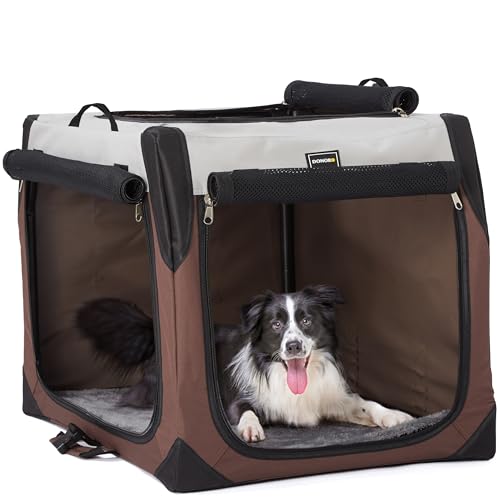 DONORO Hundekäfig für mittelgroße Hunde, tragbar, zusammenklappbar, mit drei Türen, weiche Seiten, für Indoor-Training und Outdoor-Reisen (groß (107 x 71 x 68 cm) von DONORO