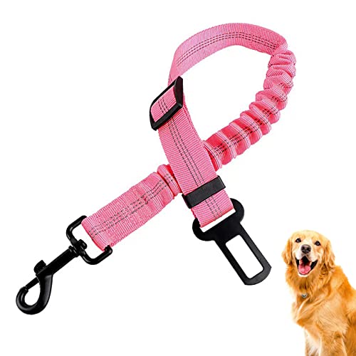 Anschnallgurt Hund Auto,Hundegurt fürs Auto Einstellbar,Hunde Sicherheitsgurt Auto mit Elastischer Polsterung (53-83cm,Rosa) von DONWEI