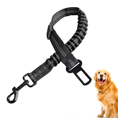 Anschnallgurt Hund Auto,Hundegurt fürs Auto Einstellbar,Hunde Sicherheitsgurt Auto mit Elastischer Polsterung (53-83cm,Schwarz) von DONWEI