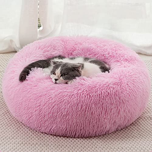 Katzenbett Hundebett, Kuscheliges und Weiches Flausching Hundebett und Katzenbett,Kompressionswiderstand und Waschbar Donut Haustierbett, für Kleine Bis Mittelgro ß e Hunde und Katzen(50CM,Rosa) von DONWEI