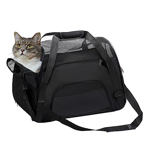 DONYER POWER Soft Sided Pet Carrier for Dogs & Cats Comfort Airline Approved Under Seat Travel Tote Bag, Reisetasche für Kleintiere mit Mesh Top und Sides, Black S von DONYER POWER