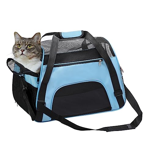 DONYER POWER Soft Sided Pet Carrier for Dogs & Cats Comfort Airline Approved Under Seat Travel Tote Bag Backpack, Reisetasche für Kleintiere mit Mesh Top und Sides,Blue S von DONYER POWER