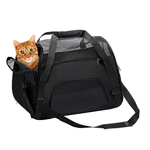 DONYER POWER Soft Sided Pet Carrier for Dogs & Cats Comfort Airline Approved Under Seat Travel Tote Bag, Travel Bag for Small Animals with Mesh Top and Sides,BLACK M von DONYER POWER