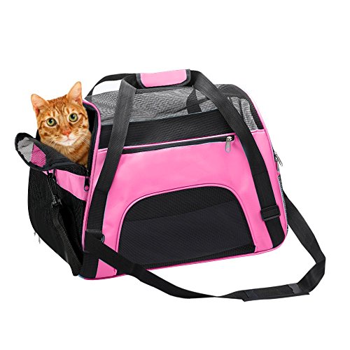 DONYER POWER Soft Sided Pet Carrier for Dogs & Cats Comfort Airline Approved Under Seat Travel Tote Bag, Travel Bag for Small Animals with Mesh Top and Sides,PINK M von DONYER POWER