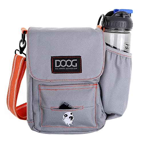 DOOG - Große Umhängetasche mit wasserdichtem Futter, Wasserflaschen-/Tennisballhalter und Kotbeutelhalter, Grau mit Orange (SB01) von DOOG