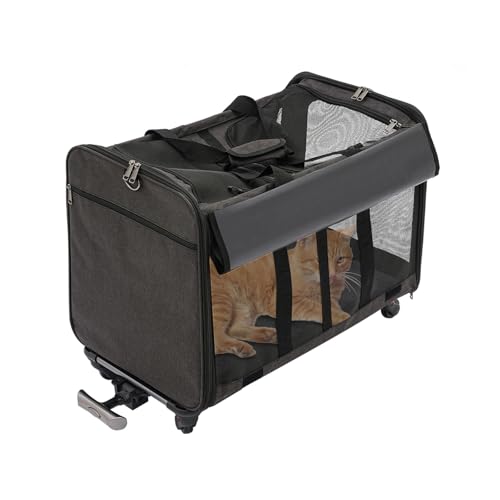 Katzen Transporttasche mit Rädern,Katzen Transportboxen für 2 Katzen,Hundetrolley Hunderucksack Max.38,58 lbs,Aufbewahrungstaschen Haustier Trolley von DOPBENT