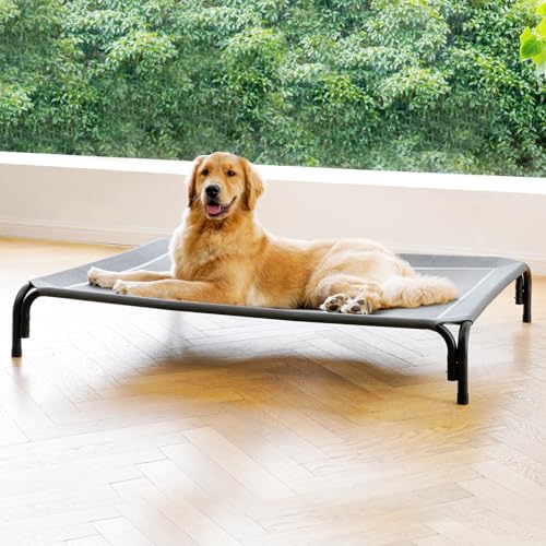 Erhöhtes Hundebett für große Hunde, 100 cm, erhöhtes Outdoor-Hundebett mit Rahmen, Installation erfordert kein Werkzeug, waschbar, kühlend, atmungsaktiv, Textilen-Netz, rutschfeste Füße, Haustierbett von DOPEDIO